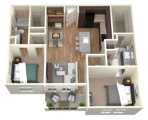 Floor plan for 2 beds, 2 baths, 1104 sqft